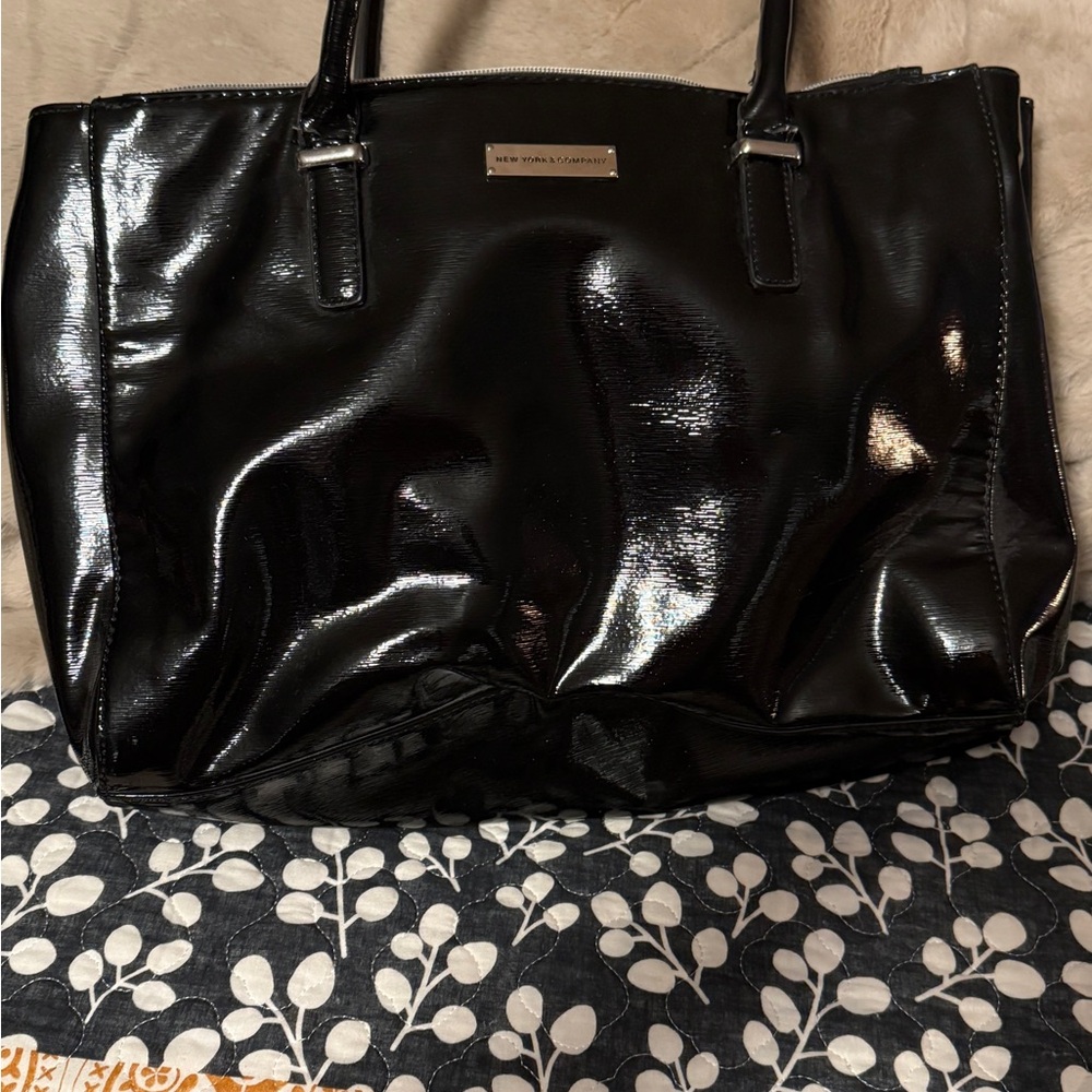 New York & Company Shiny Black Tote Bag